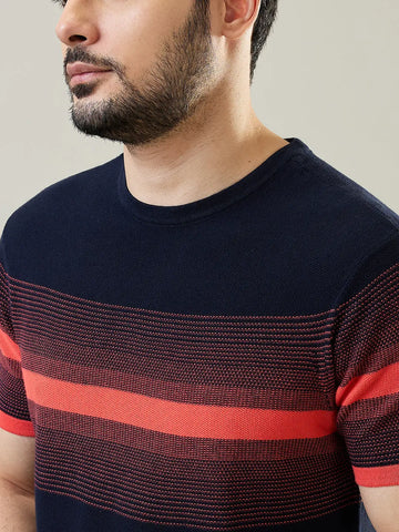 Hot Coral Striped Flat knit T-Shirt Tim Paris