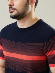 Hot Coral Striped Flanknit T-Shirt