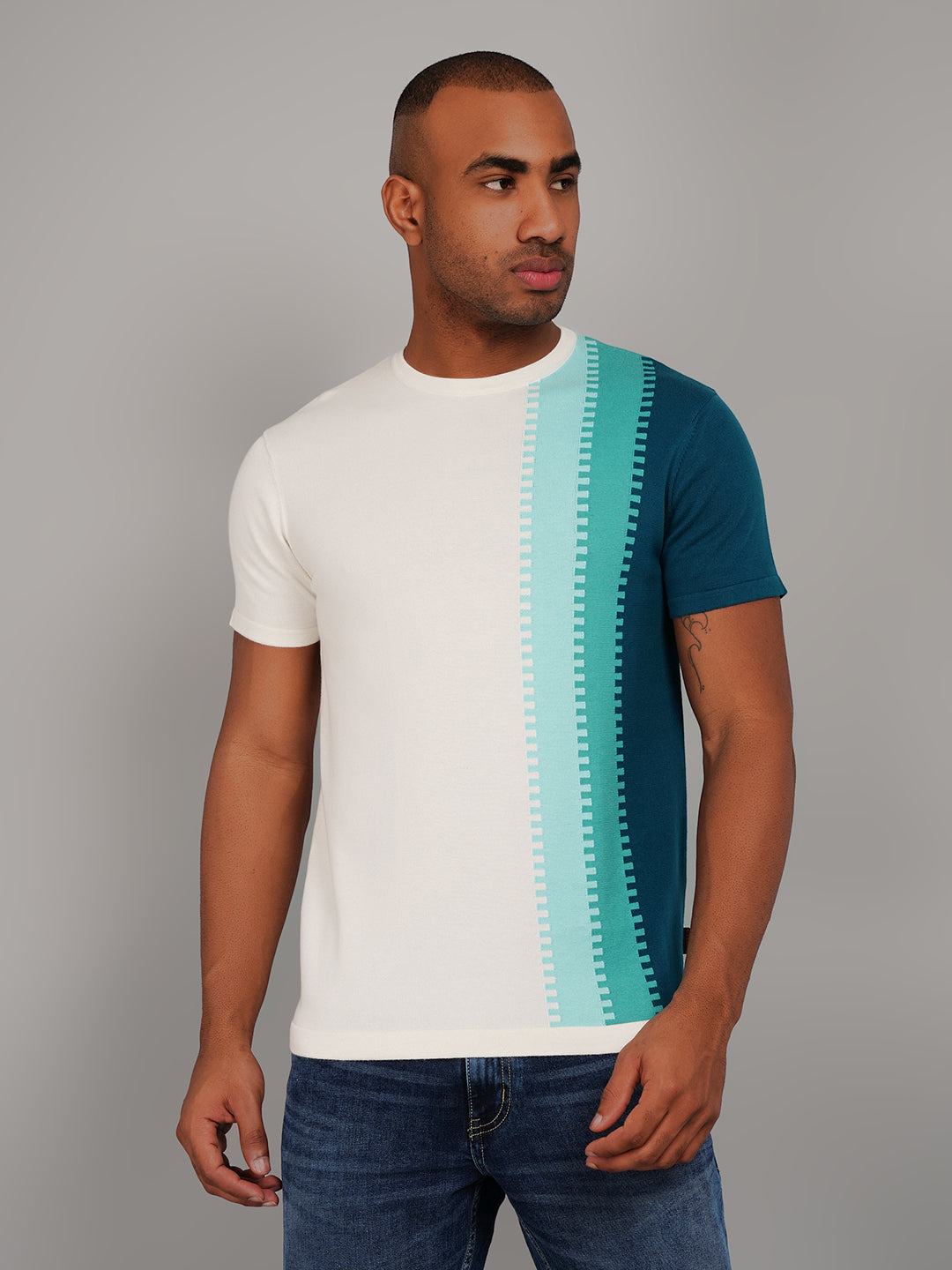Green Flanknit Round Neck Regular Fit T-shirt