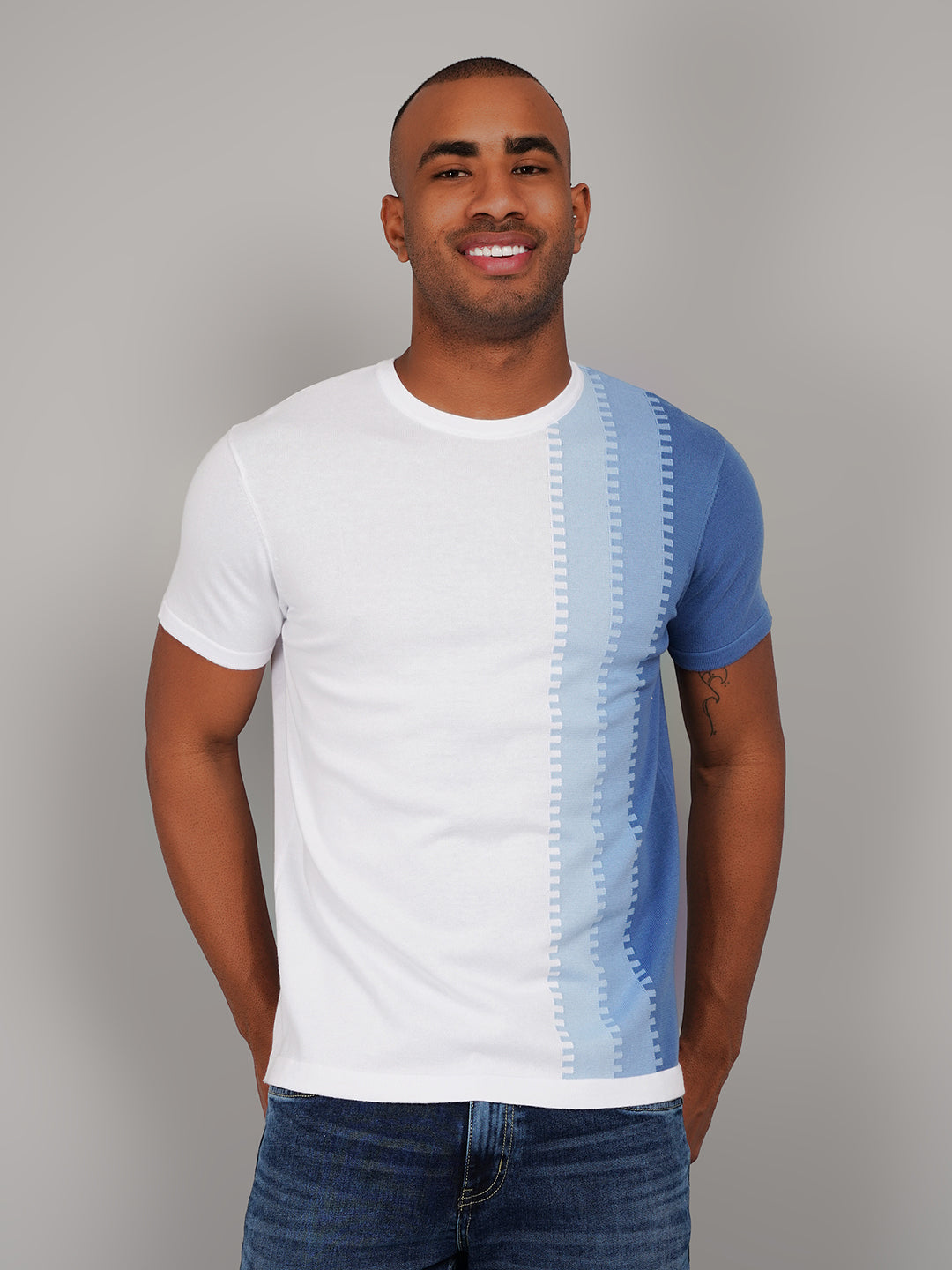White Flanknit Round Neck Regular Fit T-shirt