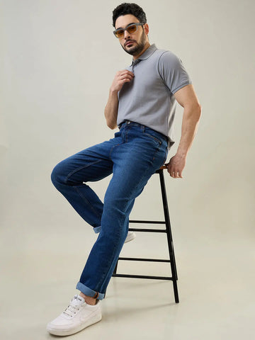 Medium Indigo Logan Straight Fit Jeans Tim Paris