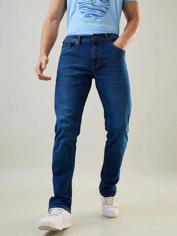 Dark Enzyme Wash Parker Slim Straight Fit Denim Jeans Tim Paris