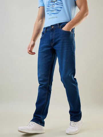 Dark Enzyme Wash Parker Slim Straight Fit Denim Jeans Tim Paris