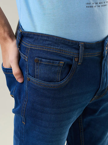 Dark Enzyme Wash Parker Slim Straight Fit Denim Jeans Tim Paris