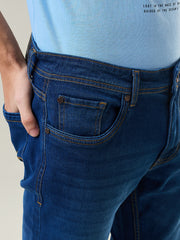 Dark Enzyme Wash Parker Slim Straight Fit Denim Jeans