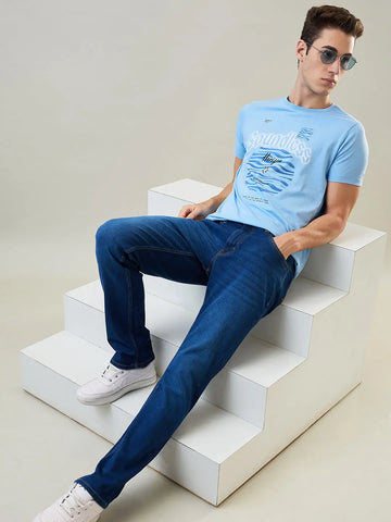Dark Enzyme Wash Parker Slim Straight Fit Denim Jeans Tim Paris