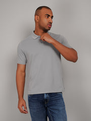Grey Solid Polo T-Shirt