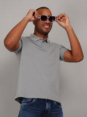 Grey Solid Polo T-Shirt