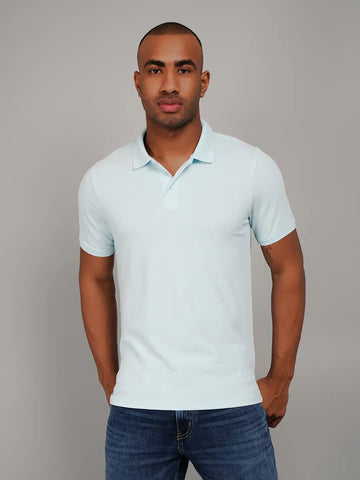 Light Blue Polo Neck Solid T Shirt TIM PARIS