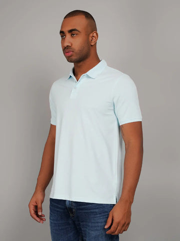 Light Blue Polo Neck Solid T Shirt TIM PARIS