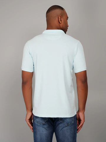 Light Blue Polo Neck Solid T Shirt TIM PARIS