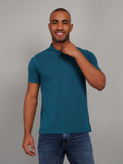Teal Blue Solid Polo T-Shirt