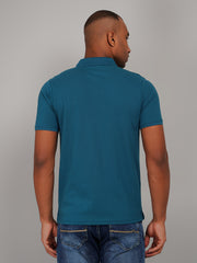 Teal Blue Solid Polo T-Shirt