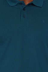 Teal Blue Solid Polo T-Shirt