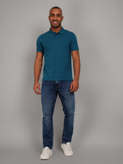 Teal Blue Solid Polo T-Shirt