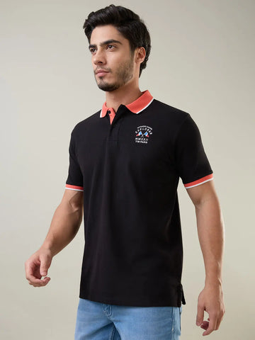 Black Solid Polo T-Shirt Tim Paris