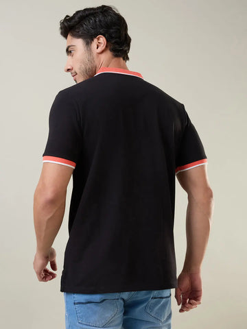 Black Solid Polo T-Shirt Tim Paris