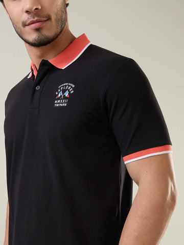 Black Solid Polo T-Shirt Tim Paris
