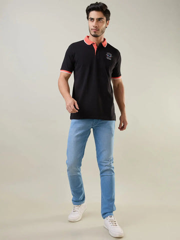 Black Solid Polo T-Shirt Tim Paris