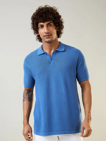 Riverside Blue Flat Knit Polo T-Shirt Tim Paris