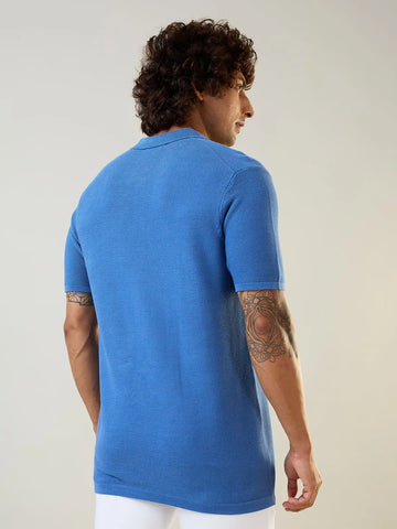 Riverside Blue Flat Knit Polo T-Shirt Tim Paris