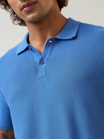 Riverside Blue Flat Knit Polo T-Shirt Tim Paris