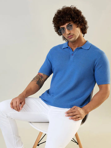 Riverside Blue Flat Knit Polo T-Shirt Tim Paris