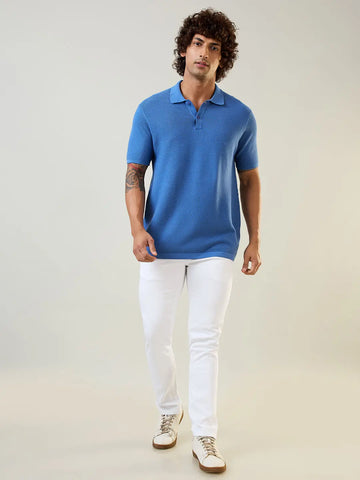 Riverside Blue Flat Knit Polo T-Shirt Tim Paris