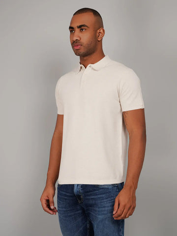Beige Flanknit Polo Neck Regular Fit T-shirt Tim Paris