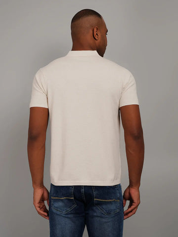 Beige Flanknit Polo Neck Regular Fit T-shirt Tim Paris
