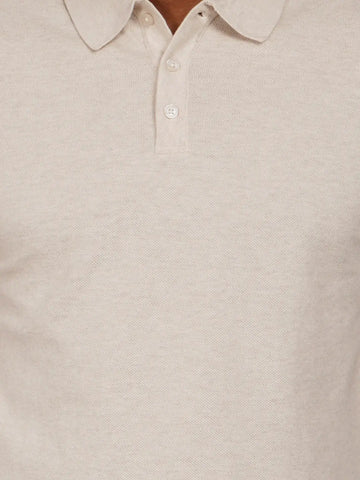 Beige Flanknit Polo Neck Regular Fit T-shirt Tim Paris