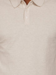 Beige Flanknit Polo Neck Regular Fit T-shirt