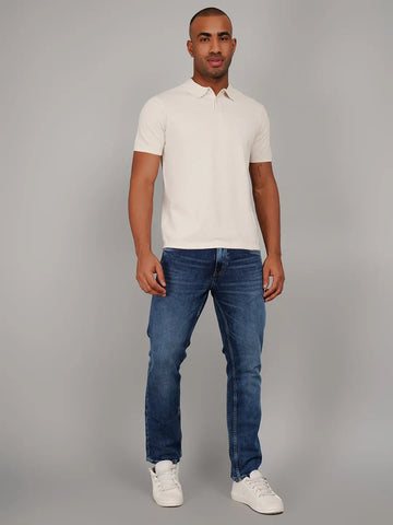 Beige Flanknit Polo Neck Regular Fit T-shirt Tim Paris