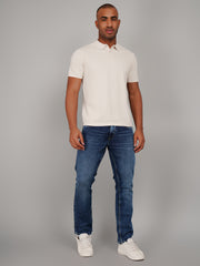 Beige Flanknit Polo Neck Regular Fit T-shirt