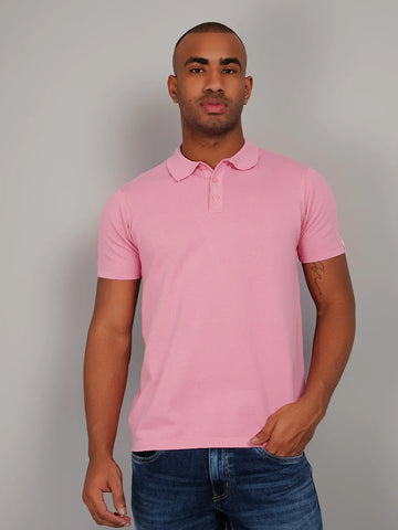 Pink Flanknit Polo Neck Regular Fit T-shirt Tim Paris