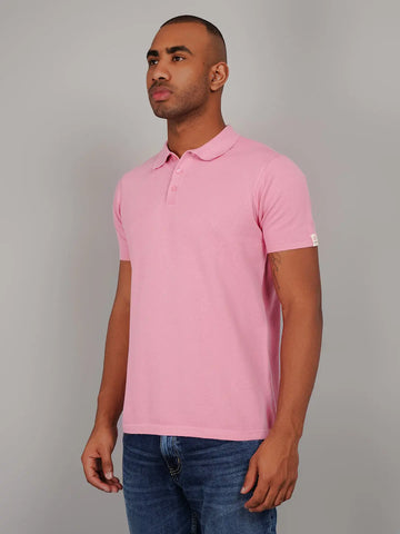 Pink Flanknit Polo Neck Regular Fit T-shirt Tim Paris