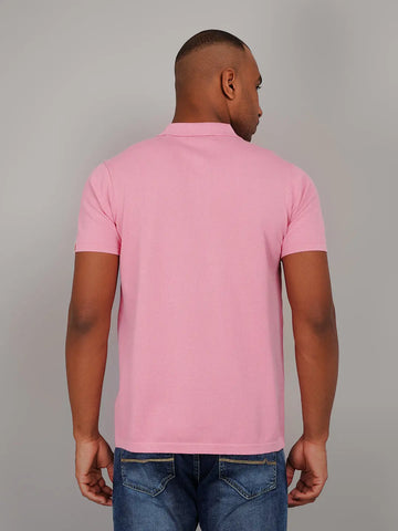 Pink Flanknit Polo Neck Regular Fit T-shirt Tim Paris