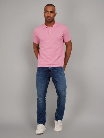 Pink Flanknit Polo Neck Regular Fit T-shirt Tim Paris