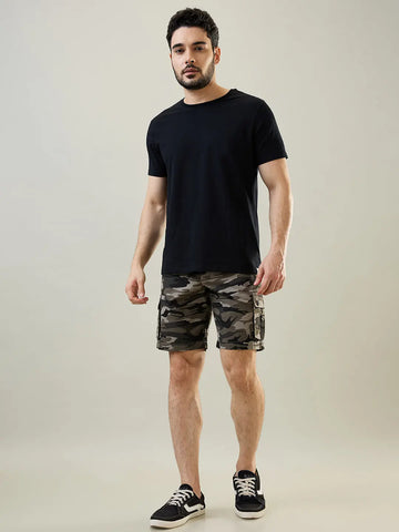 Grey Printed Regular Fit Cargo Shorts Tim Paris