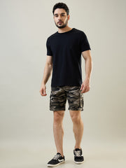 Grey Printed Regular Fit Cargo Shorts