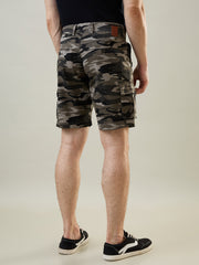 Grey Printed Regular Fit Cargo Shorts