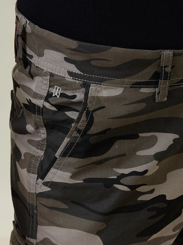 Grey Printed Regular Fit Cargo Shorts Tim Paris