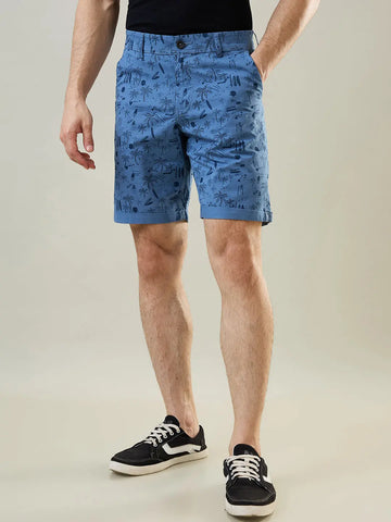 Blue Printed Chino Shorts Tim Paris