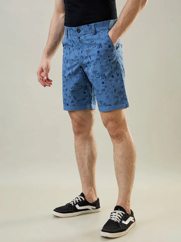 Blue Printed Chino Shorts Tim Paris