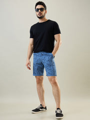 Blue Printed Chino Shorts
