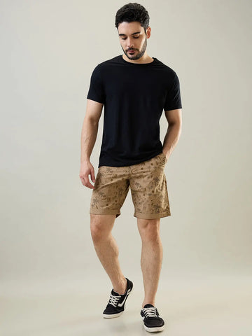 Light Brown Printed Chino Shorts Tim Paris