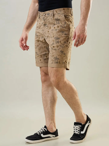 Light Brown Printed Chino Shorts Tim Paris