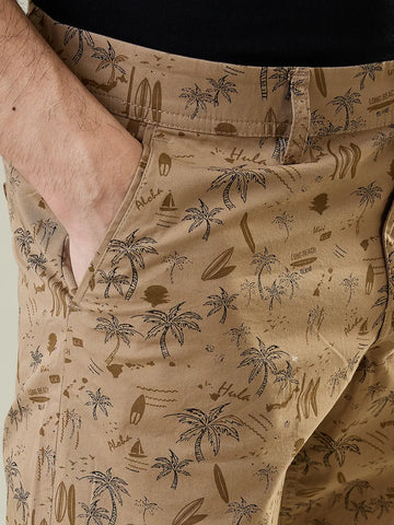 Light Brown Printed Chino Shorts Tim Paris