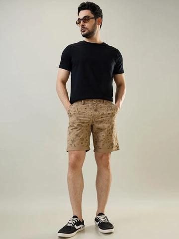 Light Brown Printed Chino Shorts Tim Paris