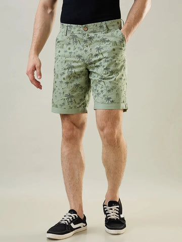 Mint Green Printed Chino Shorts Tim Paris